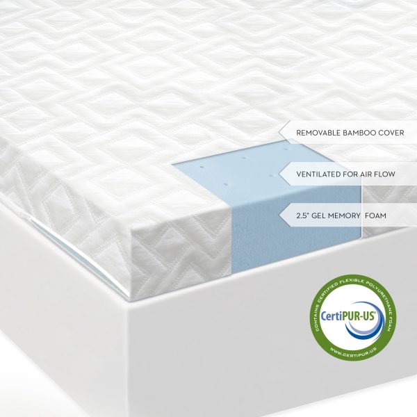 removable bamboo cover - ventilated for air flow - 2.5in gel memory foam